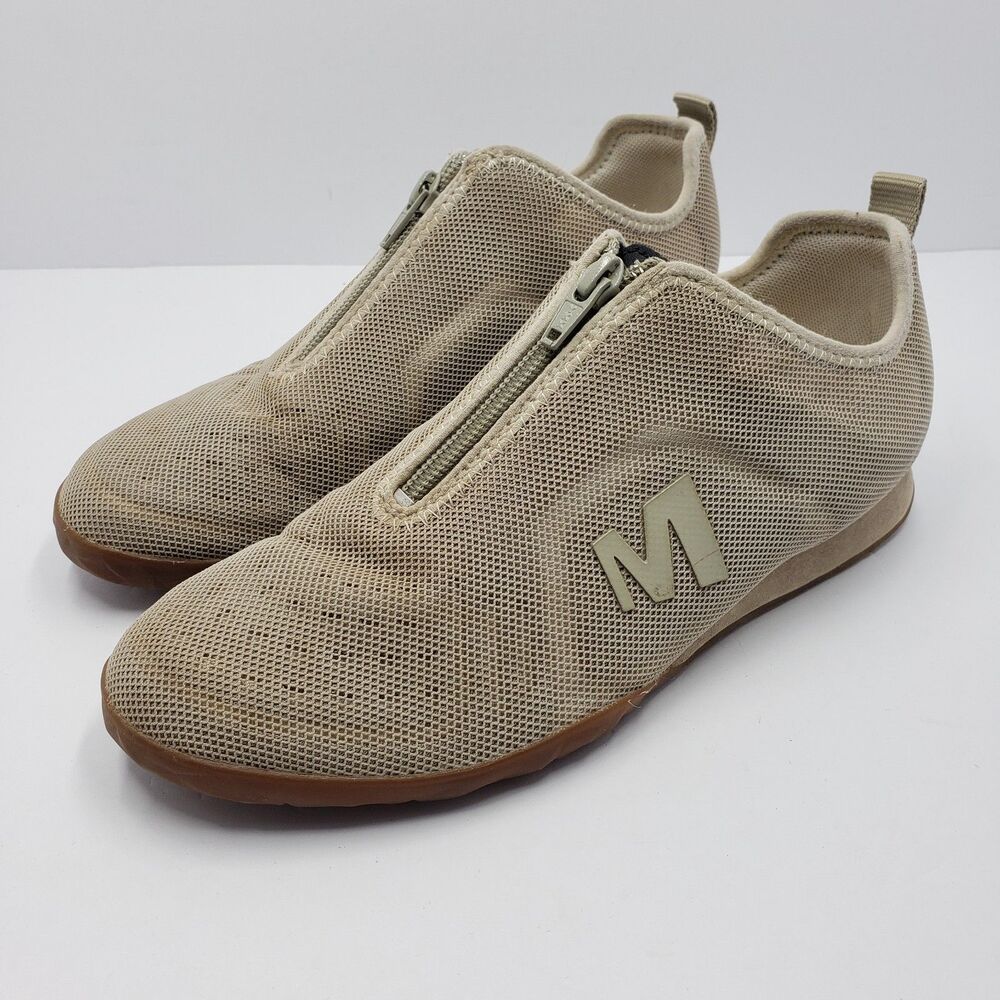 Merrell Shoes Womens 8 Civet Zip Beige Mesh Slip On Athletic Sneakers J03850